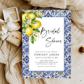Mediterranean Blue Tiles Lemons Bridal Shower Kaart