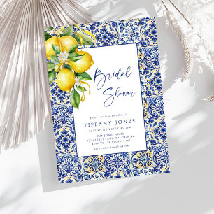 Mediterranean Blue Tiles Lemons Bridal Shower Kaart