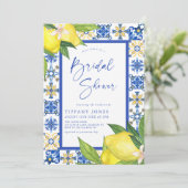 Mediterranean Blue Tiles Lemons Bridal Shower Kaart (Staand voorkant)