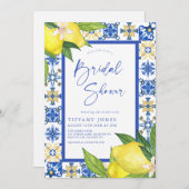 Mediterranean Blue Tiles Lemons Bridal Shower Kaart (Voorkant / Achterkant)