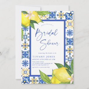 Mediterranean Blue Tiles Lemons Bridal Shower Kaart