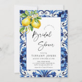 Mediterranean Blue Tiles Lemons Bridal Shower Kaart (Voorkant)