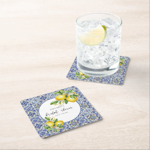 Mediterranean Blue Tiles Lemons Bridal Shower Kartonnen Onderzetters