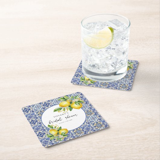 Mediterranean Blue Tiles Lemons Bridal Shower Kartonnen Onderzetters (Insitu)