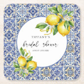 Mediterranean Blue Tiles Lemons Bridal Shower Kartonnen Onderzetters (Voorkant)