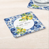 Mediterranean Blue Tiles Lemons Bridal Shower Kartonnen Onderzetters (Schuin)
