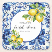 Mediterranean Blue Tiles Lemons Bridal Shower Kartonnen Onderzetters (Voorkant)