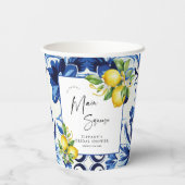 Mediterranean Blue Tiles Lemons Bridal Shower Papieren Bekers (Achterkant)