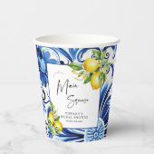 Mediterranean Blue Tiles Lemons Bridal Shower Papieren Bekers (Voorkant)