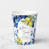Mediterranean Blue Tiles Lemons Bridal Shower Papieren Bekers (Achterkant)