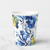 Mediterranean Blue Tiles Lemons Bridal Shower Papieren Bekers (Rechts)