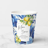 Mediterranean Blue Tiles Lemons Bridal Shower Papieren Bekers (Voorkant)