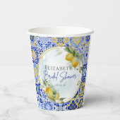 Mediterranean Blue Tiles Lemons Bridal Shower Papieren Bekers (Achterkant)