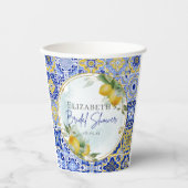 Mediterranean Blue Tiles Lemons Bridal Shower Papieren Bekers (Voorkant)