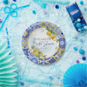 Mediterranean Blue Tiles Lemons Bridal Shower Papieren Bordje (Feest)