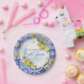 Mediterranean Blue Tiles Lemons Bridal Shower Papieren Bordje (Feest)