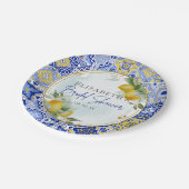 Mediterranean Blue Tiles Lemons Bridal Shower Papieren Bordje (Gekanteld)