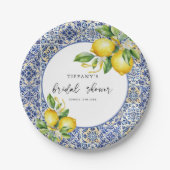 Mediterranean Blue Tiles Lemons Bridal Shower Papieren Bordje (Voorkant)