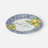 Mediterranean Blue Tiles Lemons Bridal Shower Papieren Bordje (Gekanteld)