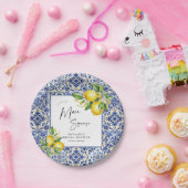 Mediterranean Blue Tiles Lemons Bridal Shower Papieren Bordje (Feest)