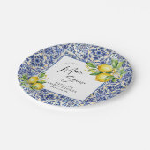Mediterranean Blue Tiles Lemons Bridal Shower Papieren Bordje (Gekanteld)