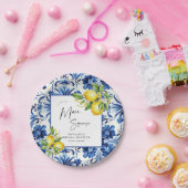 Mediterranean Blue Tiles Lemons Bridal Shower Papieren Bordje (Feest)