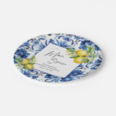 Mediterranean Blue Tiles Lemons Bridal Shower Papieren Bordje (Gekanteld)
