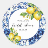 Mediterranean Blue Tiles Lemons Bridal Shower Ronde Sticker (Voorkant)