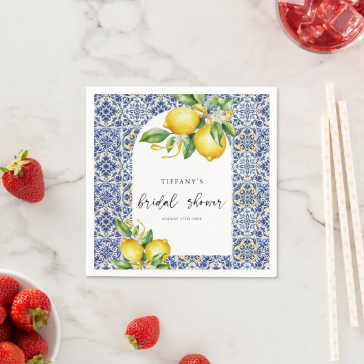 Mediterranean Blue Tiles Lemons Bridal Shower Servet (Insitu)