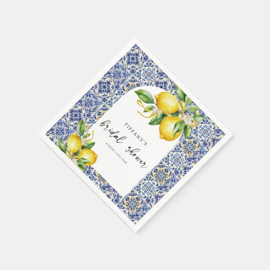 Mediterranean Blue Tiles Lemons Bridal Shower Servet (Hoek)