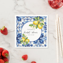 Mediterranean Blue Tiles Lemons Bridal Shower Servet
