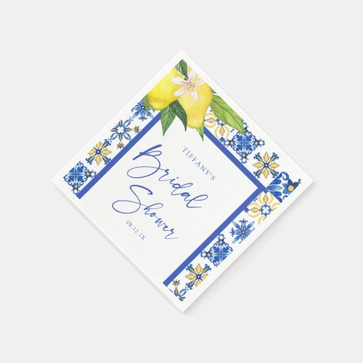 Mediterranean Blue Tiles Lemons Bridal Shower Servet (Hoek)