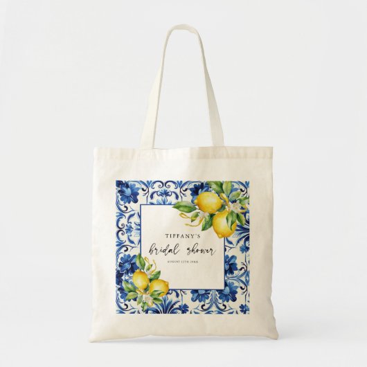 Mediterranean Blue Tiles Lemons Bridal Shower Tote Bag (Voorkant)