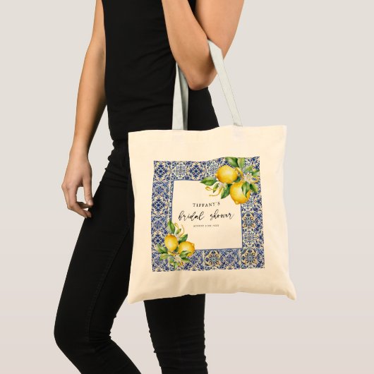 Mediterranean Blue Tiles Lemons Bridal Shower Tote Bag (Voorkant (product))