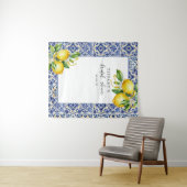 Mediterranean Blue Tiles Lemons Bridal Shower Wandkleed (In Situ (horizontaal))