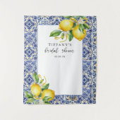 Mediterranean Blue Tiles Lemons Bridal Shower Wandkleed (Voorkant)