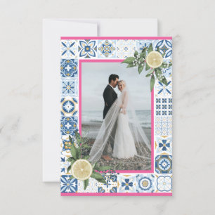 Mediterranean Blue Tiles Pink Lemon Photo Card Kaart