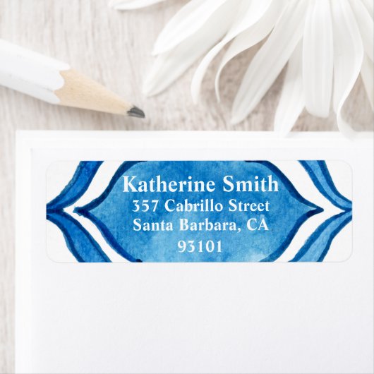 Mediterranean Blue Waterverf Return Address Etiket (Insitu)