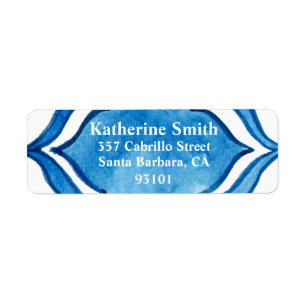 Mediterranean Blue Waterverf Return Address Etiket