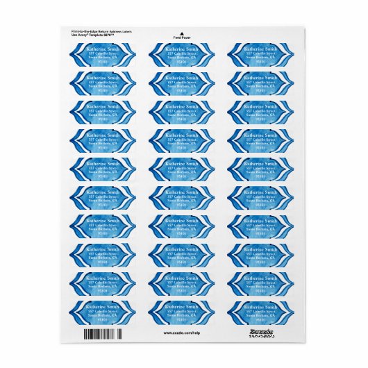 Mediterranean Blue Waterverf Return Address Etiket (Full Sheet)