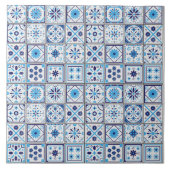 Mediterranean Blue White Tile Pattern Watercolor  Tegeltje (Voorkant)