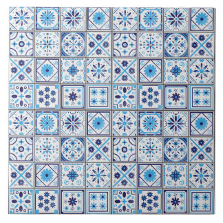 Mediterranean Blue White Tile Pattern Watercolor Tegeltje