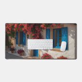 Mediterranean Blue Window Floral House Desk Mat (Keyboard & Muis)