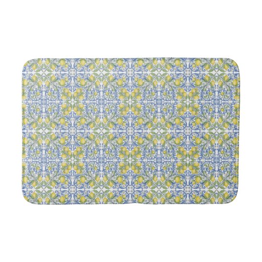 Mediterranean Blue & Yellow Lemon Tile Pattern Badmat (Voorkant)