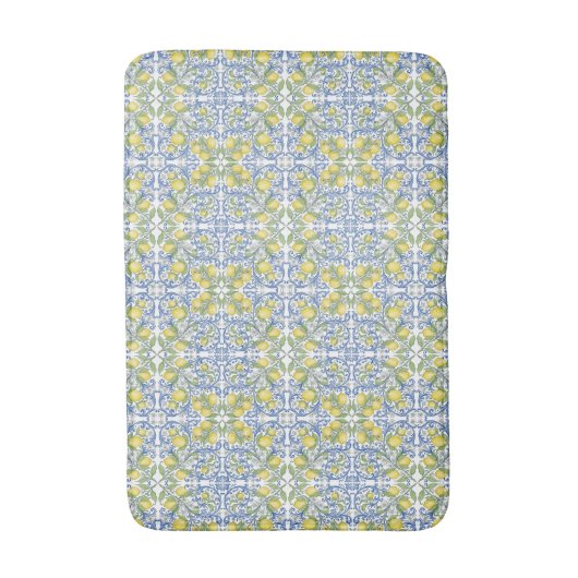 Mediterranean Blue & Yellow Lemon Tile Pattern Badmat (Voorkant Verticaal)