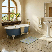 Mediterranean Blue & Yellow Lemon Tile Pattern Badmat