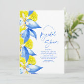 Mediterranean Blue Yellow Lemons Bridal Shower Kaart (Staand voorkant)