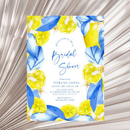 Mediterranean Blue Yellow Lemons Bridal Shower Kaart