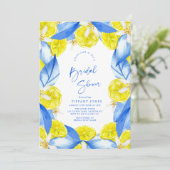 Mediterranean Blue Yellow Lemons Bridal Shower Kaart (Staand voorkant)