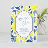 Mediterranean Blue Yellow Lemons Vrijgezellenfeest Kaart (Staand voorkant)